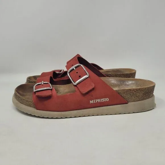 Mephisto Sandals Women EU38 US8 Red Scarlet Nubuck Leather Harmony Comfort Slide