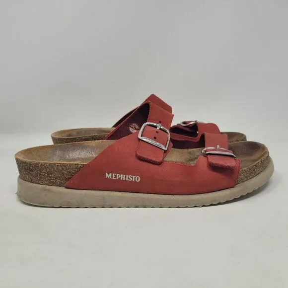 Mephisto Sandals Women EU38 US8 Red Scarlet Nubuck Leather Harmony Comfort Slide