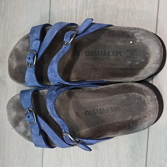 Mephisto Women's Leather Blue Sandals Shoes Sz 38/8