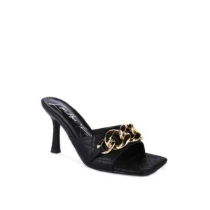 MERMAID Quilted Metal Chain Heeled Sandals - Black   Size-10