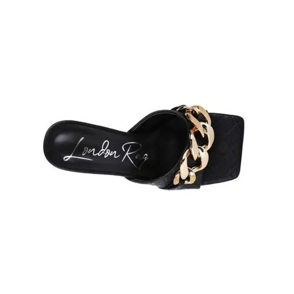 MERMAID Quilted Metal Chain Heeled Sandals - Black   Size-10