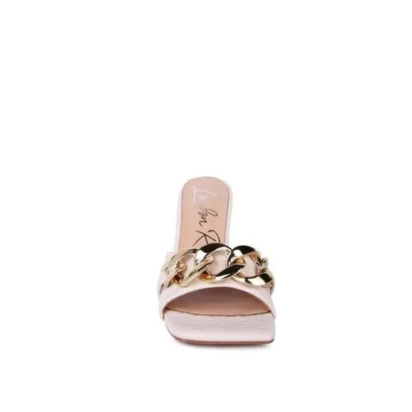 MERMAID Quilted Metal Chain Heeled Sandals - Latte  Size-10