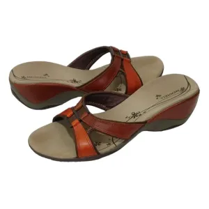 Merrell Dewberry Brown Leather Open Toe Slip On Sandals Women’s Fits Like 8.5