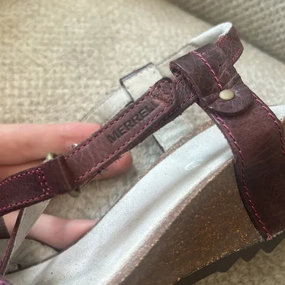 Merrell Leather Burgundy Wedge Sandals