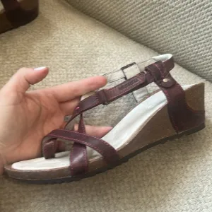 Merrell Leather Burgundy Wedge Sandals