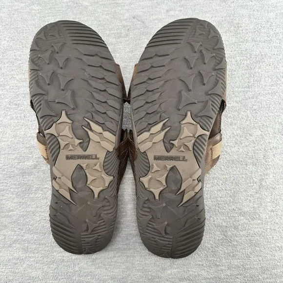MERRELL-Mens Sandals Dark Earth Slide Slip On Flats J91525 Brown Leather Size 13