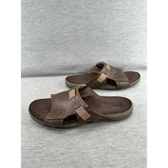 MERRELL-Mens Sandals Dark Earth Slide Slip On Flats J91525 Brown Leather Size 13