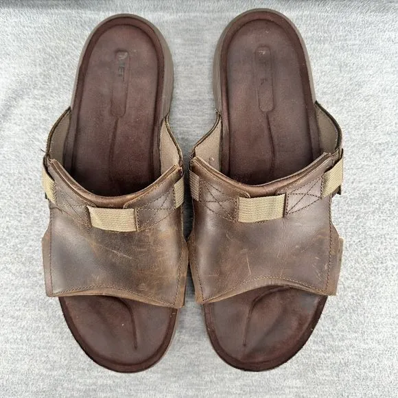 MERRELL-Mens Sandals Dark Earth Slide Slip On Flats J91525 Brown Leather Size 13
