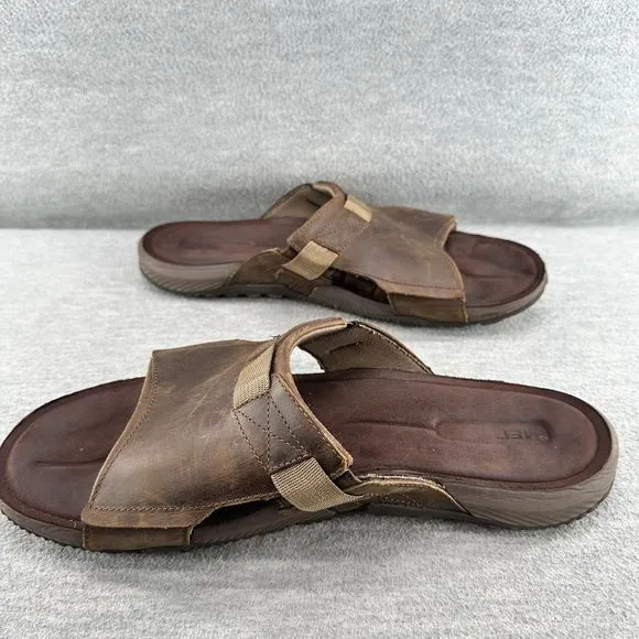 MERRELL-Mens Sandals Dark Earth Slide Slip On Flats J91525 Brown Leather Size 13
