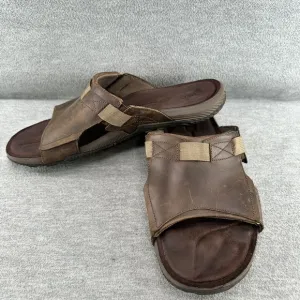MERRELL-Mens Sandals Dark Earth Slide Slip On Flats J91525 Brown Leather Size 13