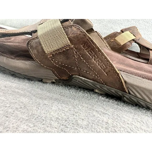 MERRELL-Mens Sandals Dark Earth Slide Slip On Flats J91525 Brown Leather Size 13