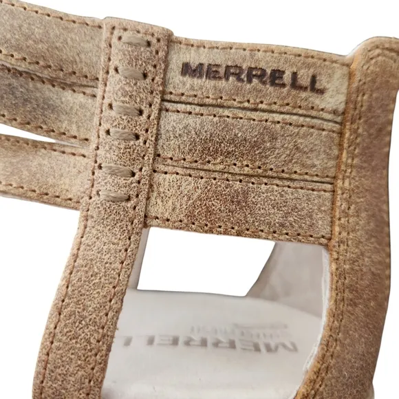 Merrell Performance Strap Heel Sandals Tan Leather Women's Size 9 Zip Closure