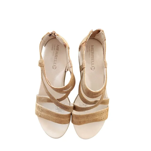 Merrell Performance Strap Heel Sandals Tan Leather Women's Size 9 Zip Closure