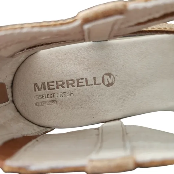 Merrell Performance Strap Heel Sandals Tan Leather Women's Size 9 Zip Closure