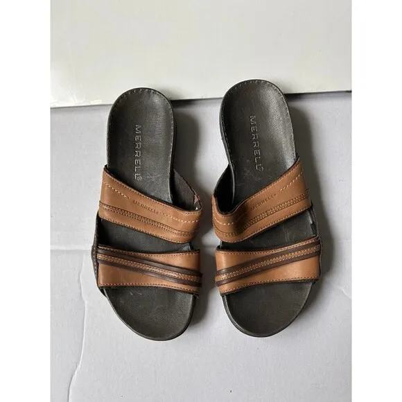 Merrell Piccolo Womens Sz 6 Brown Slides Leather Sandals