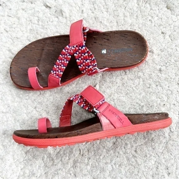 Merrell Women's AROUND TOWN SUNVUE Hot Coral Thong Sandals Size 8