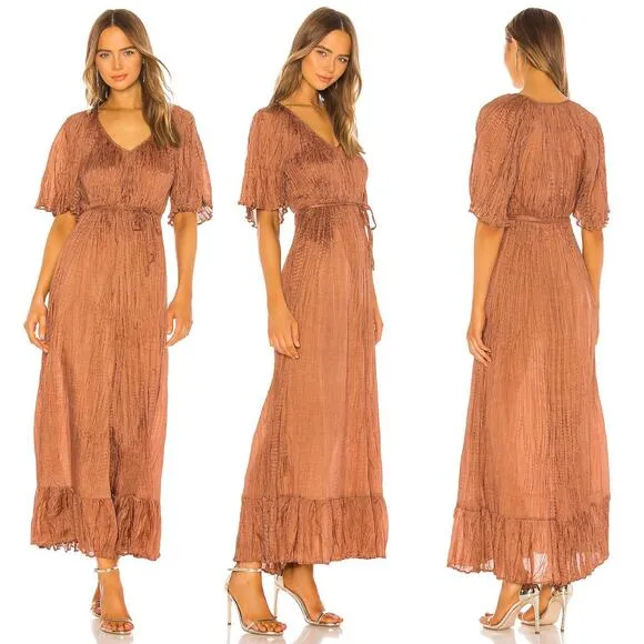 Mes Demoiselles Twinkie Maxi Dress Nude Size 2 Silk Lightweight Flowy Billowy