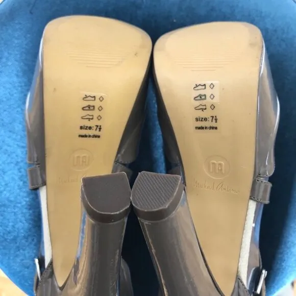 Michael Antonio 5-inch Heels Faux Patent Leather Crossover Straps Taupe 7.5 NWO