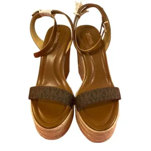 Michael by Michael Kors Leighton Brown Leather Wedge Sandals in Ladies Size 9.5M