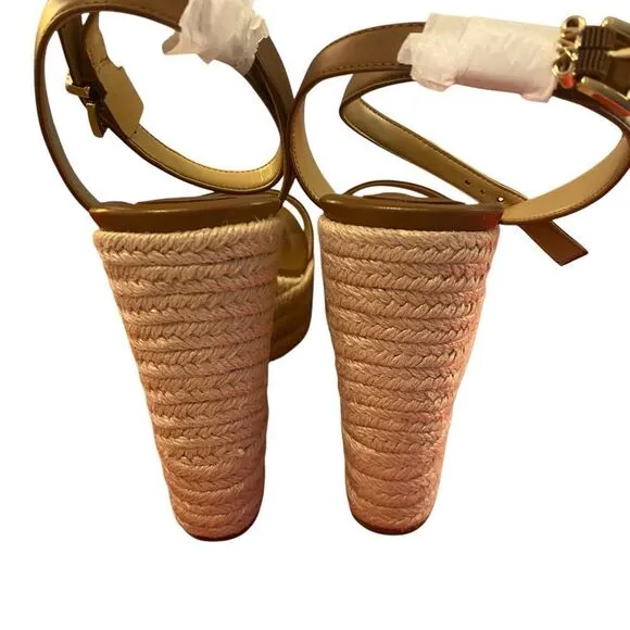 Michael by Michael Kors Leighton Brown Leather Wedge Sandals in Ladies Size 9.5M