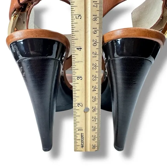 Michael Kors Carla Tab Platform Heeled Sandals, Taupe Leather, Slingback, Size 7