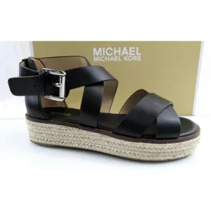 Michael Kors Darby Crisscross Platform Espadrille Sandals Black Leather Size 7