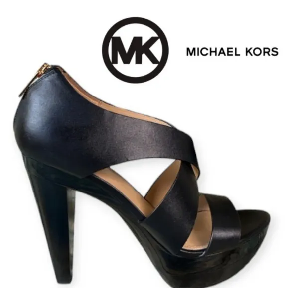 MICHAEL KORS Elena Crisscross Lacquer Platform Heel Sandals EUC