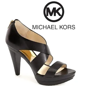 MICHAEL KORS Elena Crisscross Lacquer Platform Heel Sandals EUC