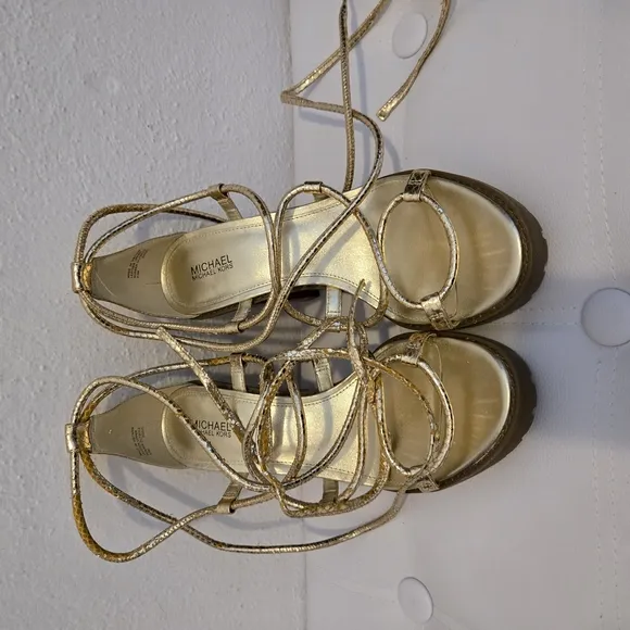 Michael Kors Gold Heeled Sandals with Strappy Design