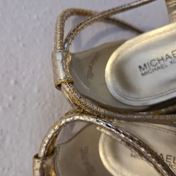 Michael Kors Gold Heeled Sandals with Strappy Design