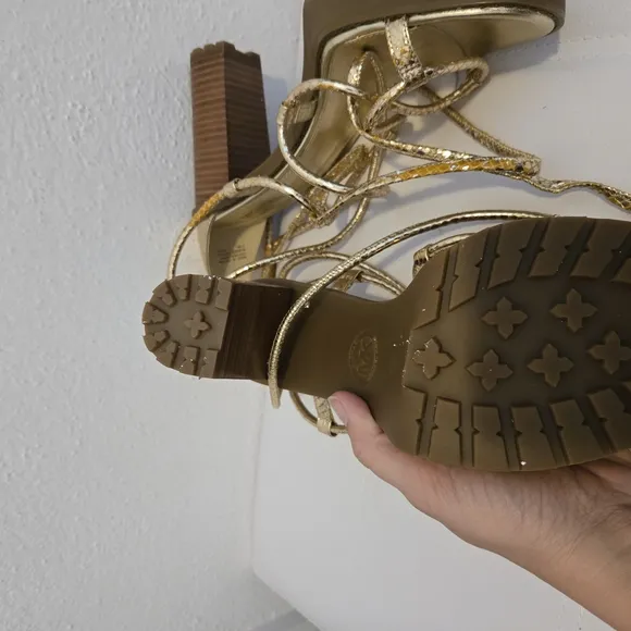 Michael Kors Gold Heeled Sandals with Strappy Design