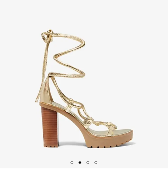 Michael Kors Gold Heeled Sandals with Strappy Design