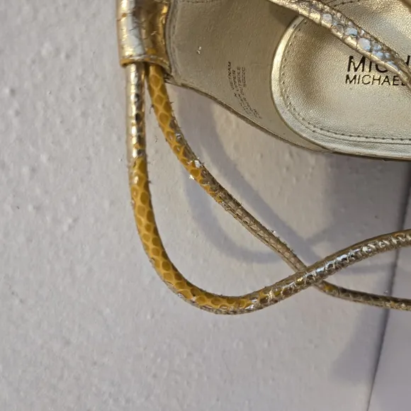 Michael Kors Gold Heeled Sandals with Strappy Design
