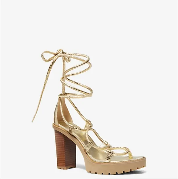 Michael Kors Gold Heeled Sandals with Strappy Design