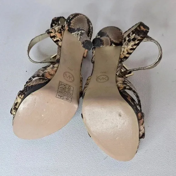 Michael Kors JET SET 6 Odessa 7.5 M Leather Snake Print Buckle HEELS Sandals