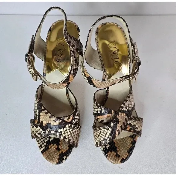 Michael Kors JET SET 6 Odessa 7.5 M Leather Snake Print Buckle HEELS Sandals
