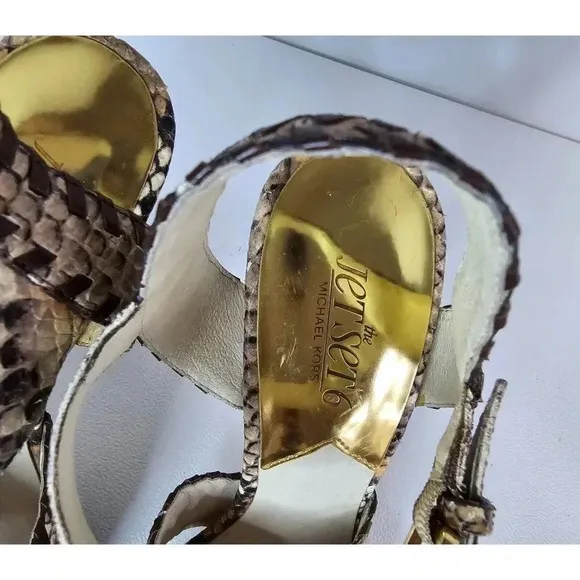 Michael Kors JET SET 6 Odessa 7.5 M Leather Snake Print Buckle HEELS Sandals
