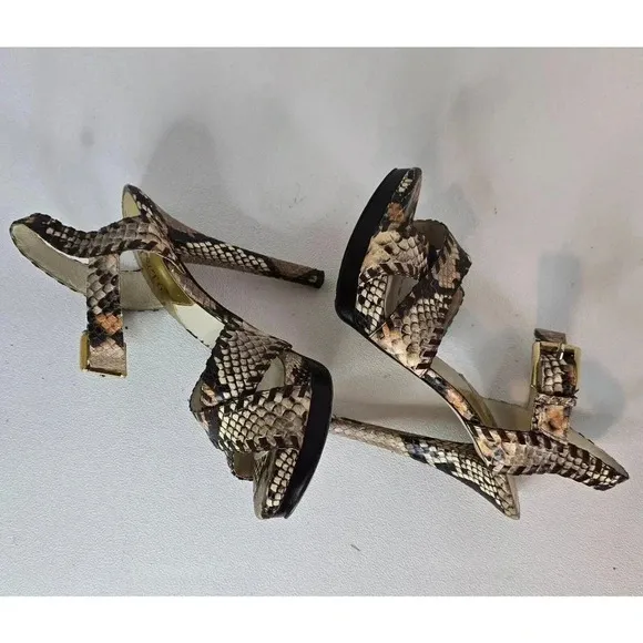 Michael Kors JET SET 6 Odessa 7.5 M Leather Snake Print Buckle HEELS Sandals