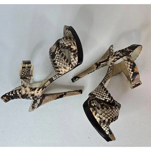 Michael Kors JET SET 6 Odessa 7.5 M Leather Snake Print Buckle HEELS Sandals