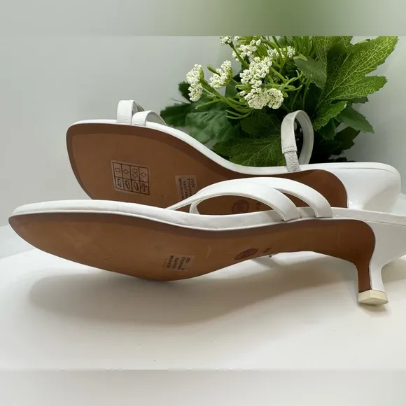Michael Kors Mid Letty White Leather Straps Thong SandalsKitten Heel Mules Pump