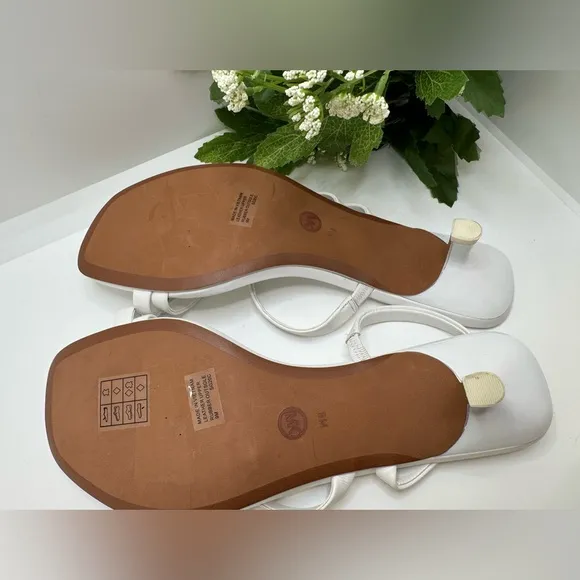 Michael Kors Mid Letty White Leather Straps Thong SandalsKitten Heel Mules Pump