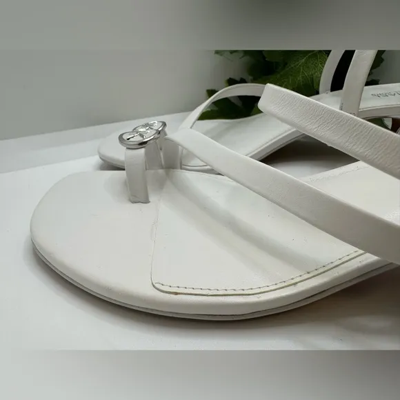 Michael Kors Mid Letty White Leather Straps Thong SandalsKitten Heel Mules Pump