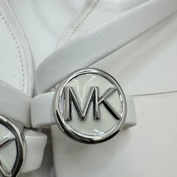 Michael Kors Mid Letty White Leather Straps Thong SandalsKitten Heel Mules Pump