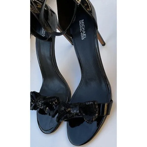Michael Kors Paris Sequin Bow Stilettos Dress Party Shoes Sandal Black Size 9.5