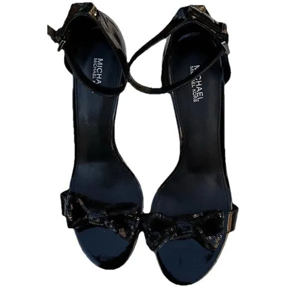 Michael Kors Paris Sequin Bow Stilettos Dress Party Shoes Sandal Black Size 9.5