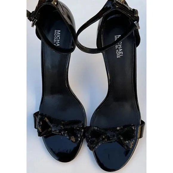 Michael Kors Paris Sequin Bow Stilettos Dress Party Shoes Sandal Black Size 9.5