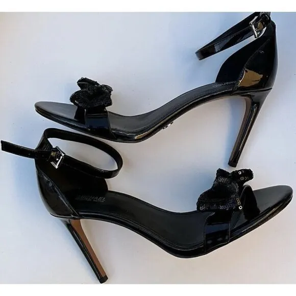 Michael Kors Paris Sequin Bow Stilettos Dress Party Shoes Sandal Black Size 9.5