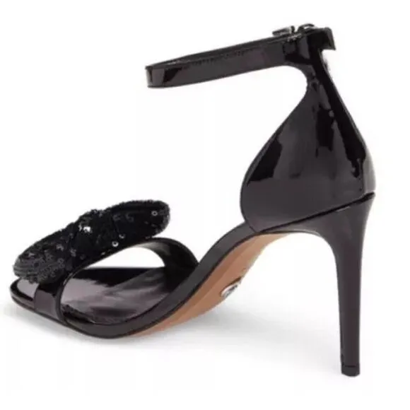 Michael Kors Paris Sequin Bow Stilettos Dress Party Shoes Sandal Black Size 9.5