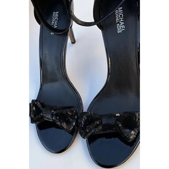 Michael Kors Paris Sequin Bow Stilettos Dress Party Shoes Sandal Black Size 9.5