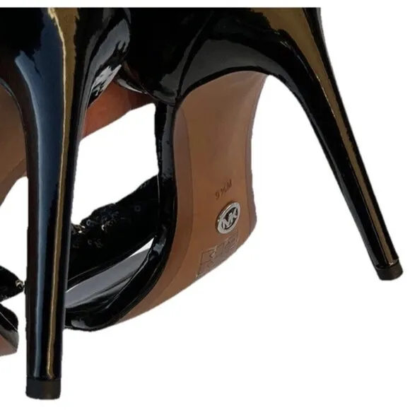Michael Kors Paris Sequin Bow Stilettos Dress Party Shoes Sandal Black Size 9.5